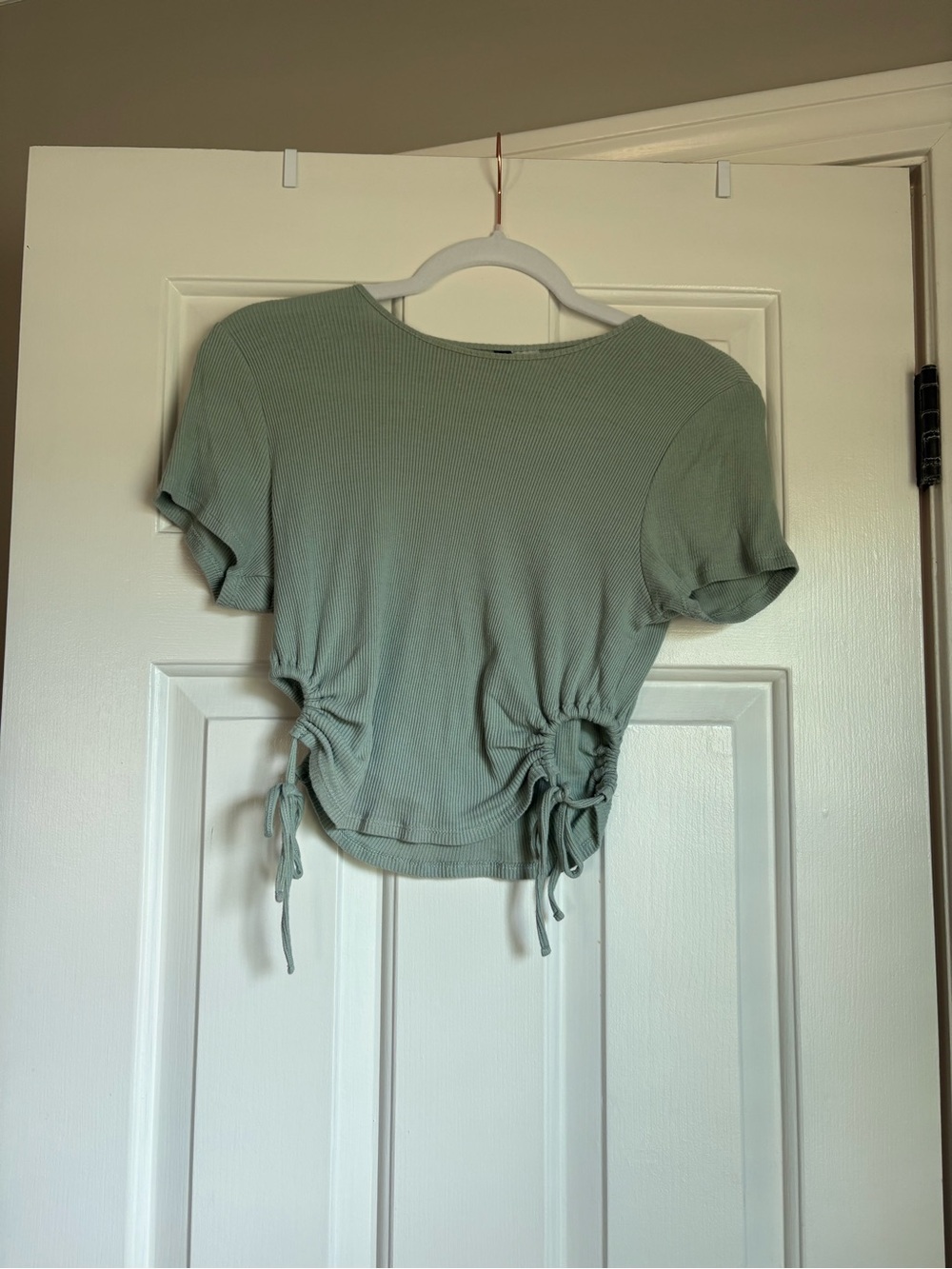Sage Green Short-Sleeve Cinch Waist Top